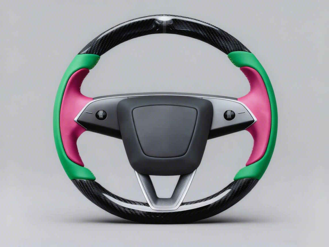 Emerald green and bright pink Carbon Fiber Tesla Model Y Juniper Steering Wheel For Lady's -Track Master(2023.9+) Axeco