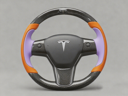 Bright orange and light purple Carbon Fiber Tesla Model Y Steering Wheel-Track Master(2020-2024) Axeco