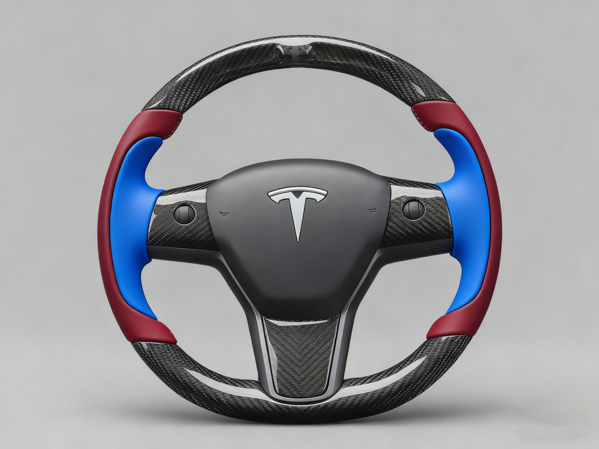 Wine red and blue Carbon Fiber Tesla Model Y Steering Wheel-Track Master(2020-2024) Axeco