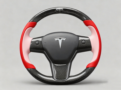 Bright red and soft pink Carbon Fiber Tesla model 3 Steering Wheel -Track Master(2023.9+) Axeco