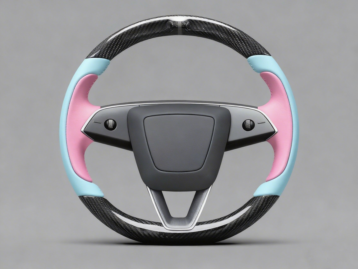 Light blue and soft pink Carbon Fiber Tesla model 3 highland Steering Wheel -Track Master(2023.9+) Axeco