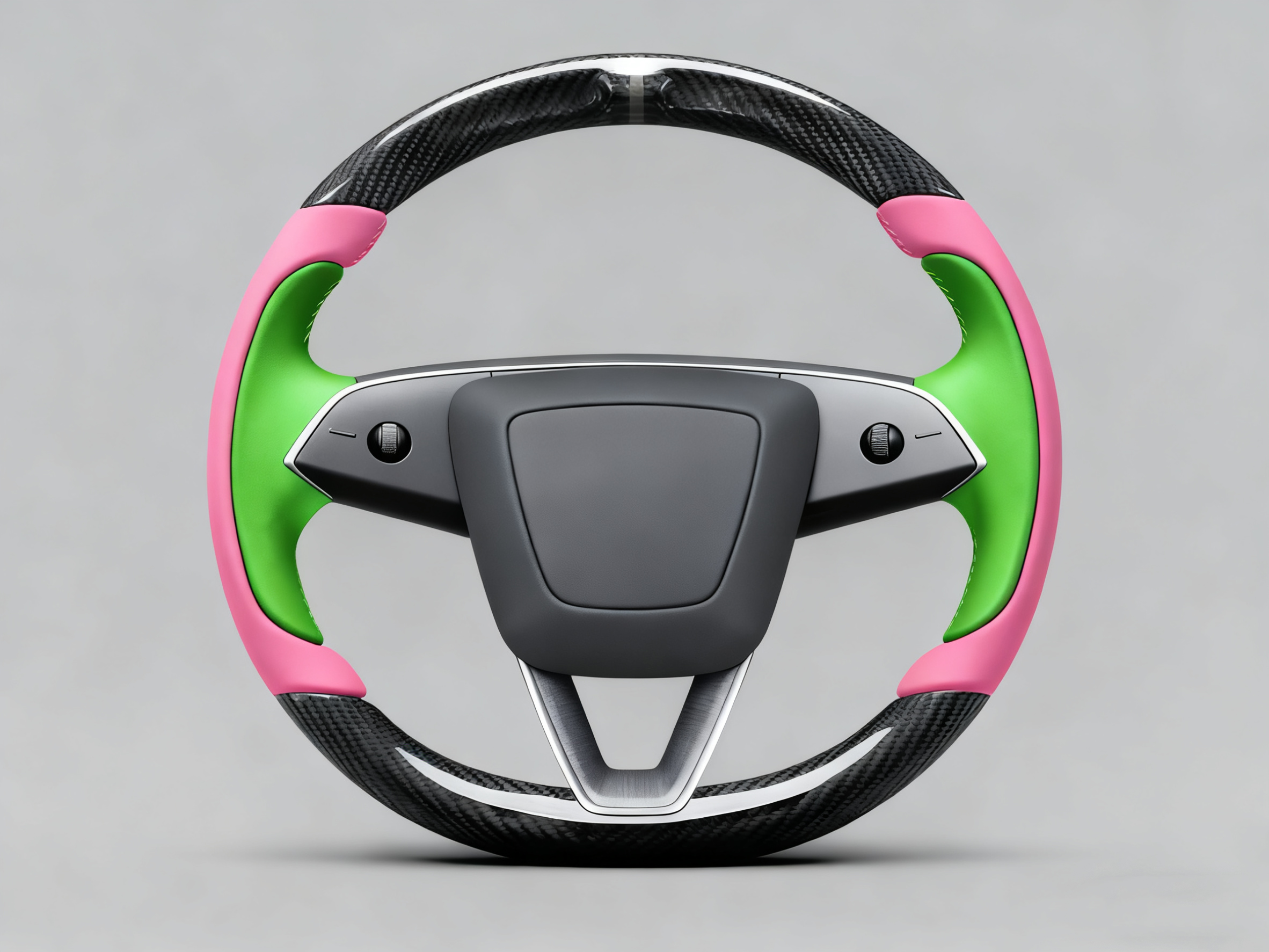 Bright pink and emerald green Carbon Fiber Tesla Model Y Juniper Steering Wheel For Lady's -Track Master(2023.9+) Axeco