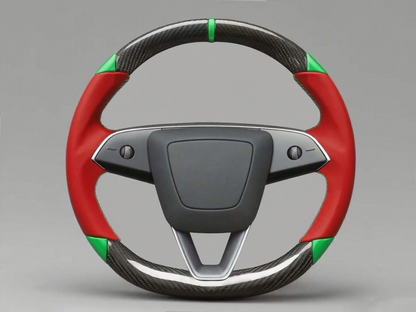 Red and green Carbon Fiber Tesla Model 3 Highland Custom Steering Wheel -DYNA(2023.9) Axeco