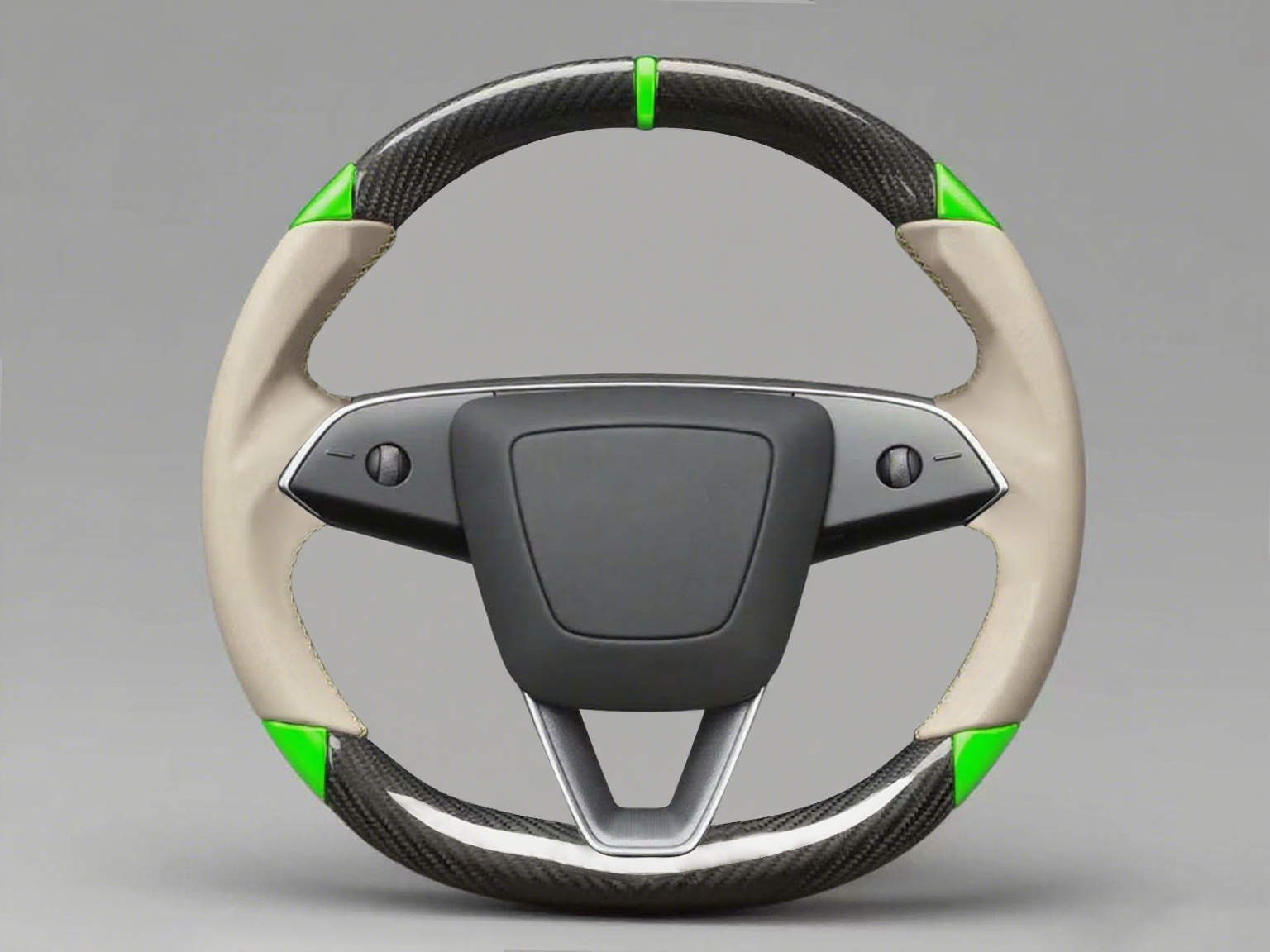 Rice white and green Carbon Fiber Tesla Model 3 Highland Custom Steering Wheel -DYNA(2023.9) Axeco