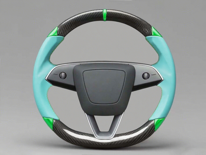 Mint green and bright green Carbon Fiber Tesla Model 3 Highland Custom Steering Wheel -DYNA(2023.9) Axeco