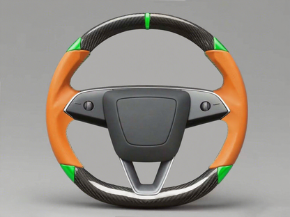Orange and green Carbon Fiber Tesla Model 3 Highland Custom Steering Wheel -DYNA(2023.9) Axeco