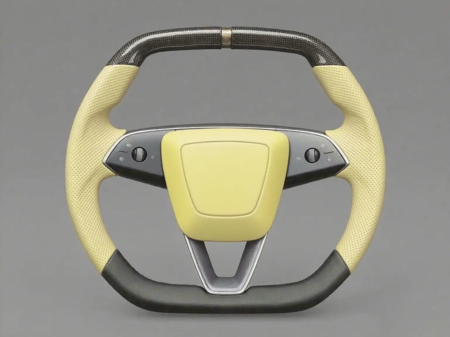 Beige and Black Carbon Biber Tesla Model Y L steering wheel - Super Enhancer (2025.8) Axeco