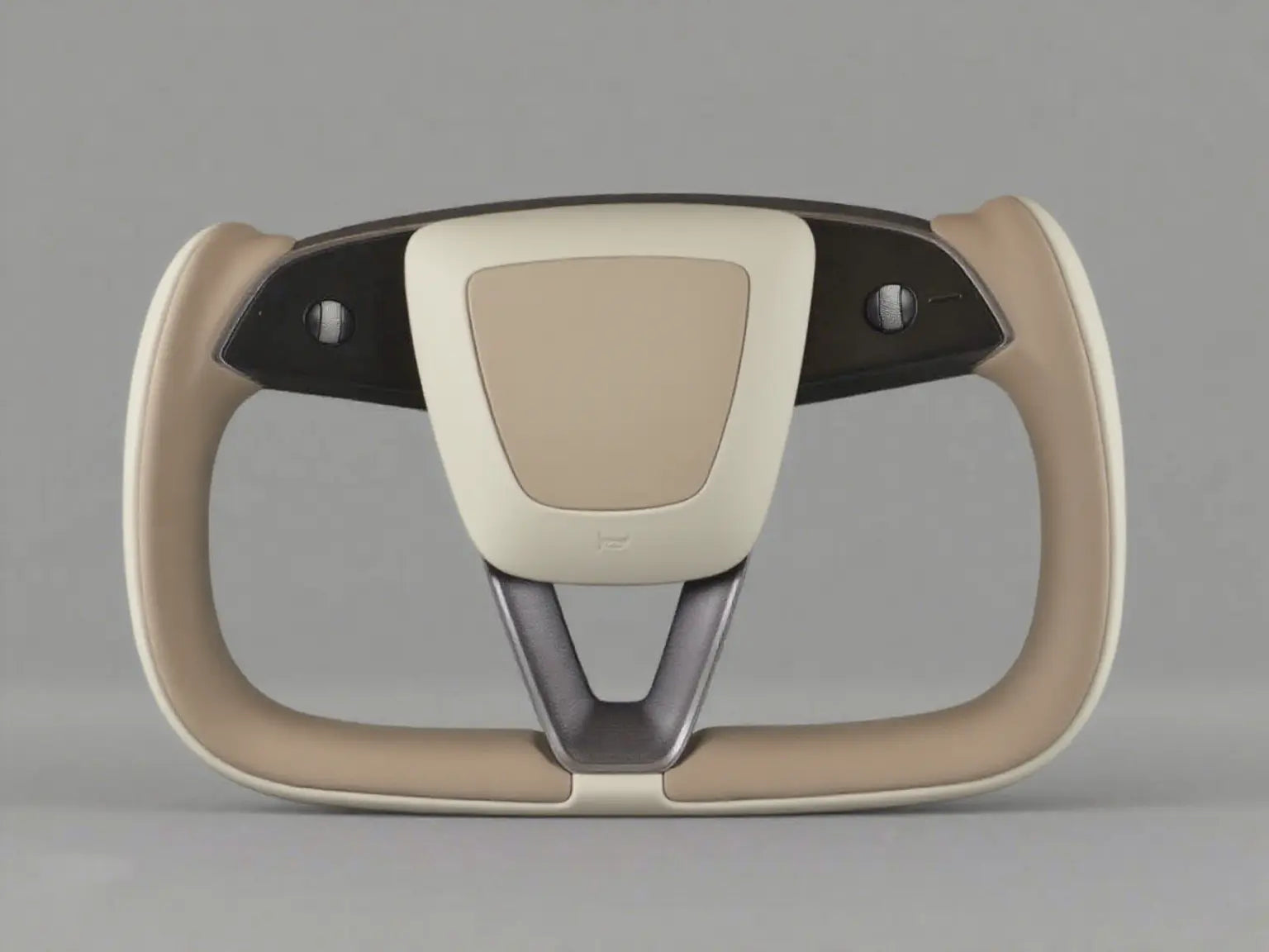 Beige and brown Tesla Yoke model Y Juniper Steering Wheel(2025+) Axeco