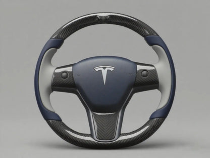 Blue-Gray Tesla Model 3 Carbon Fiber Steering Wheel-Track Master(2017-2023.8) Axeco