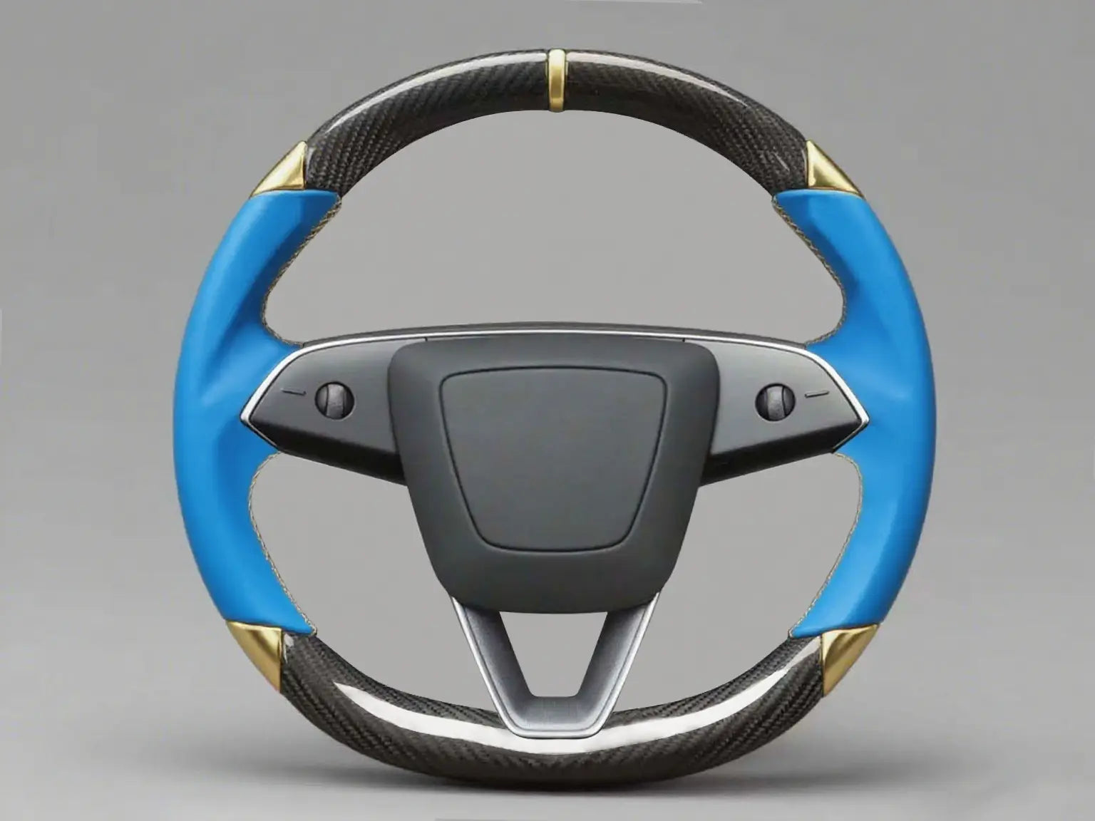 Blue Leather Carbon Fiber Customize Tesla Model Y Juniper Steering Wheel - DYNA (2025+) Axeco