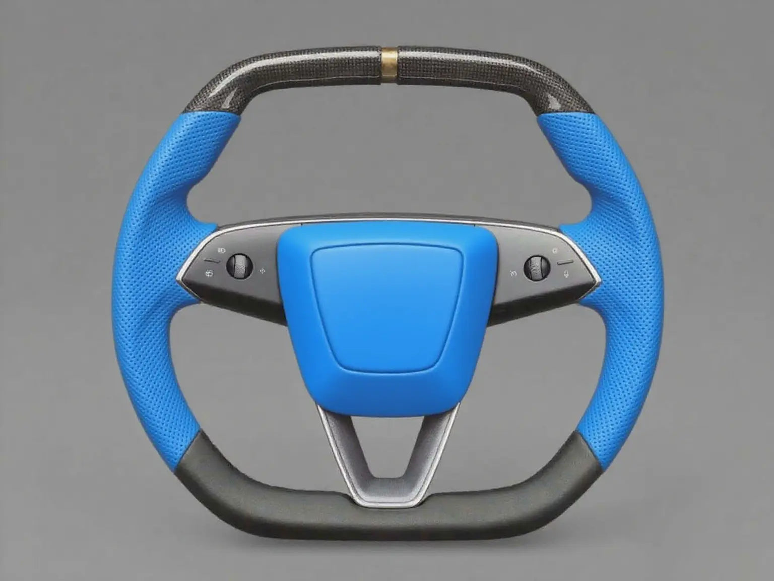 Blue and Black Carbon Fiber Tesla Model YL Steering Wheel - Super Enhancer (2025.8) Axeco