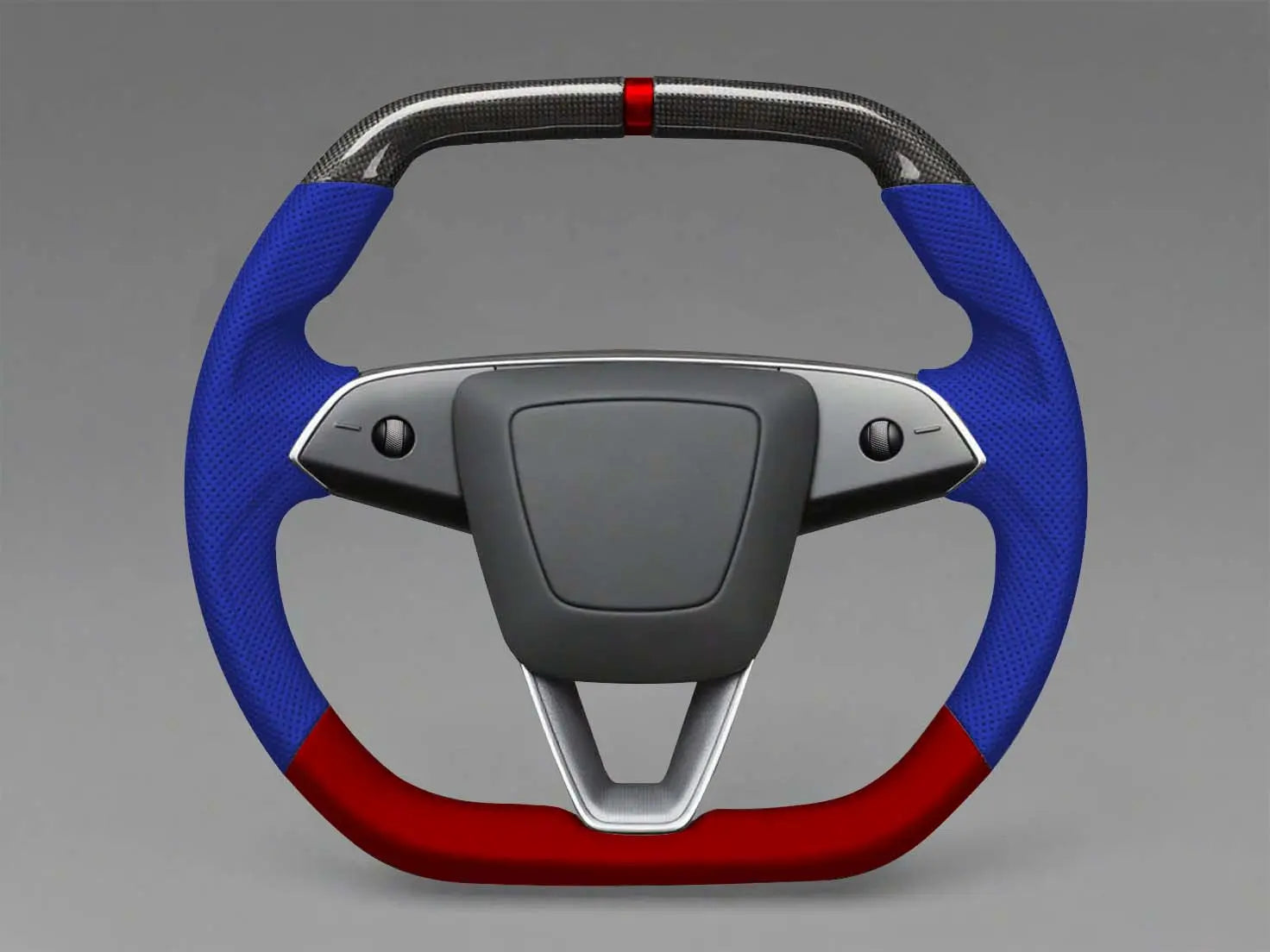Blue and red Leather Carbon Fiber Customize Tesla mode 3 highland Steering Wheel - Super Enhancer(2023.9+) Axeco