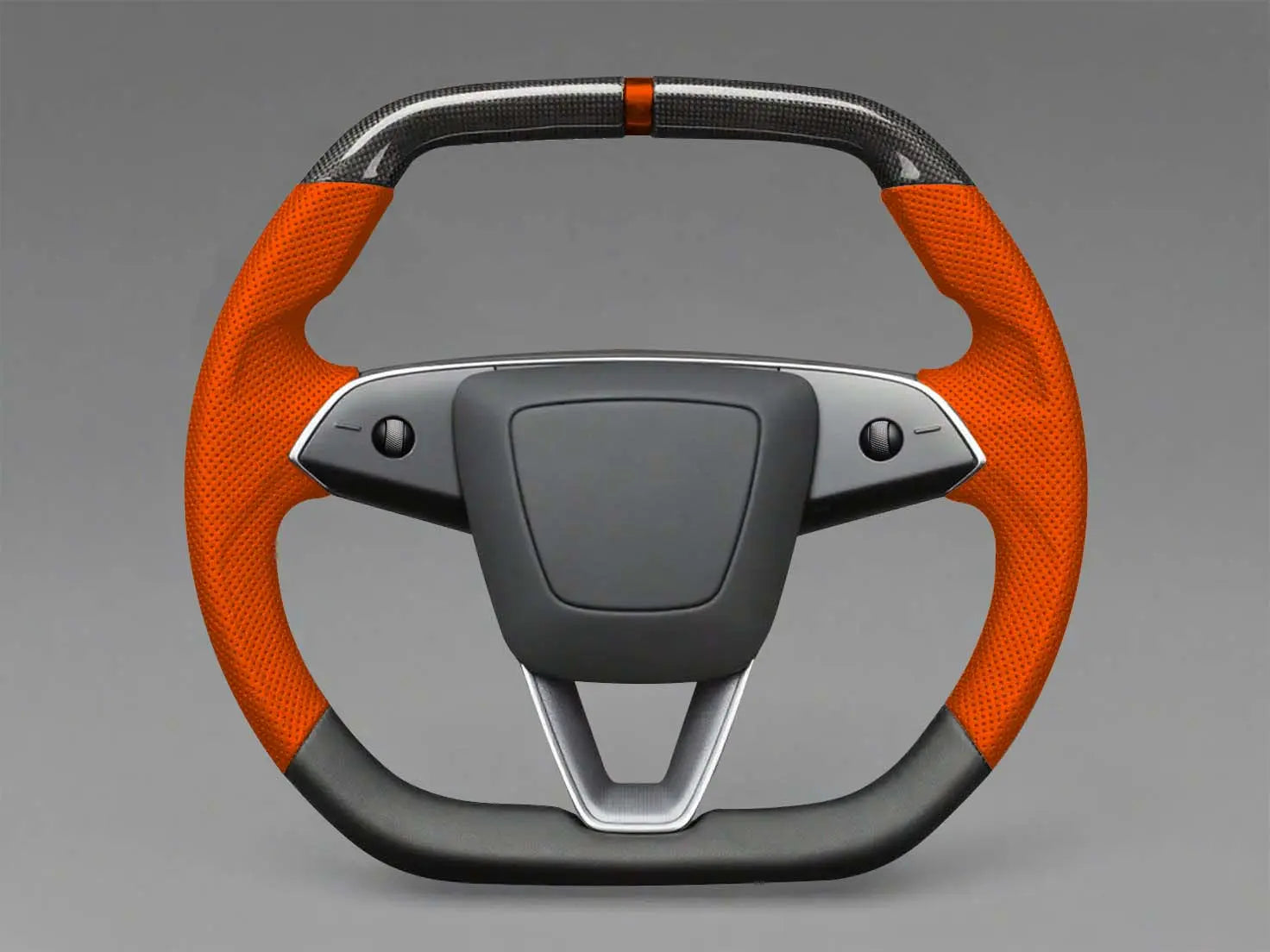 Bright orange Leather Carbon Fiber Customize Tesla mode 3 highland Steering Wheel - Super Enhancer(2023.9+) Axeco