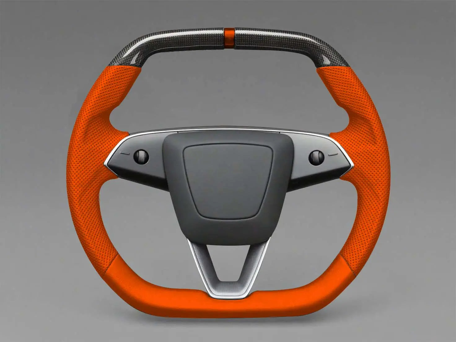 Bright orange Leather Carbon Fiber Customize Tesla mode 3 highland Steering Wheel - Super Enhancer(2023.9+) Axeco