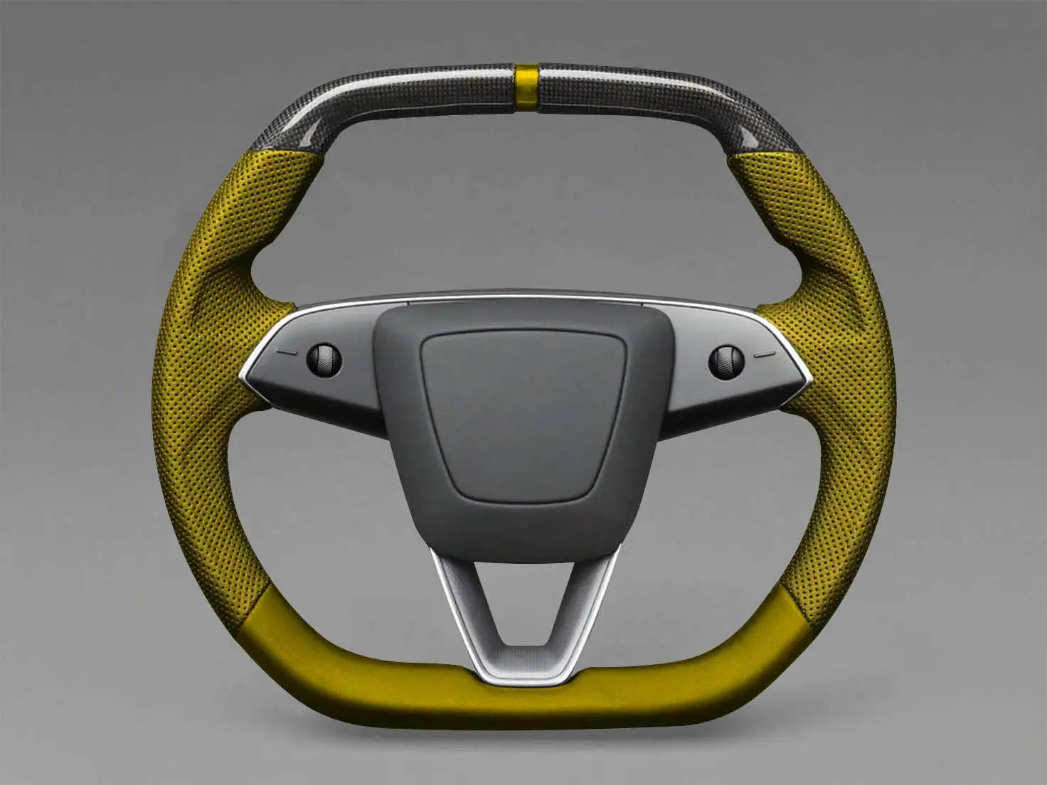 Bright yellow - Black Carbon Fiber Tesla model 3 highland Steering Wheel -Super Enhancer(2023.9+) Axeco