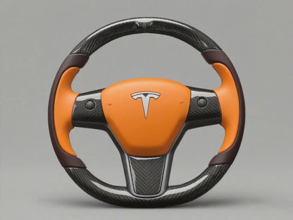 Brown-Orange Tesla Model 3 Carbon Fiber Steering Wheel-Track Master(2017-2023.8) Axeco