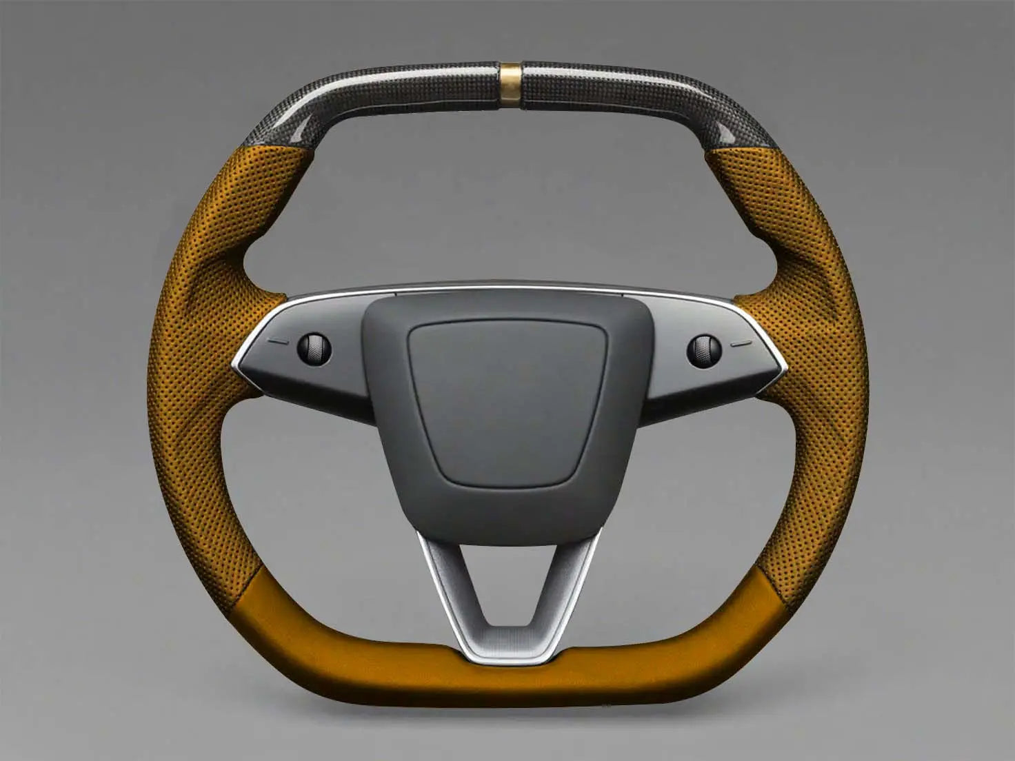Brownish yellow - Black Carbon Fiber Tesla model 3 highland Steering Wheel -Super Enhancer(2023.9+) Axeco