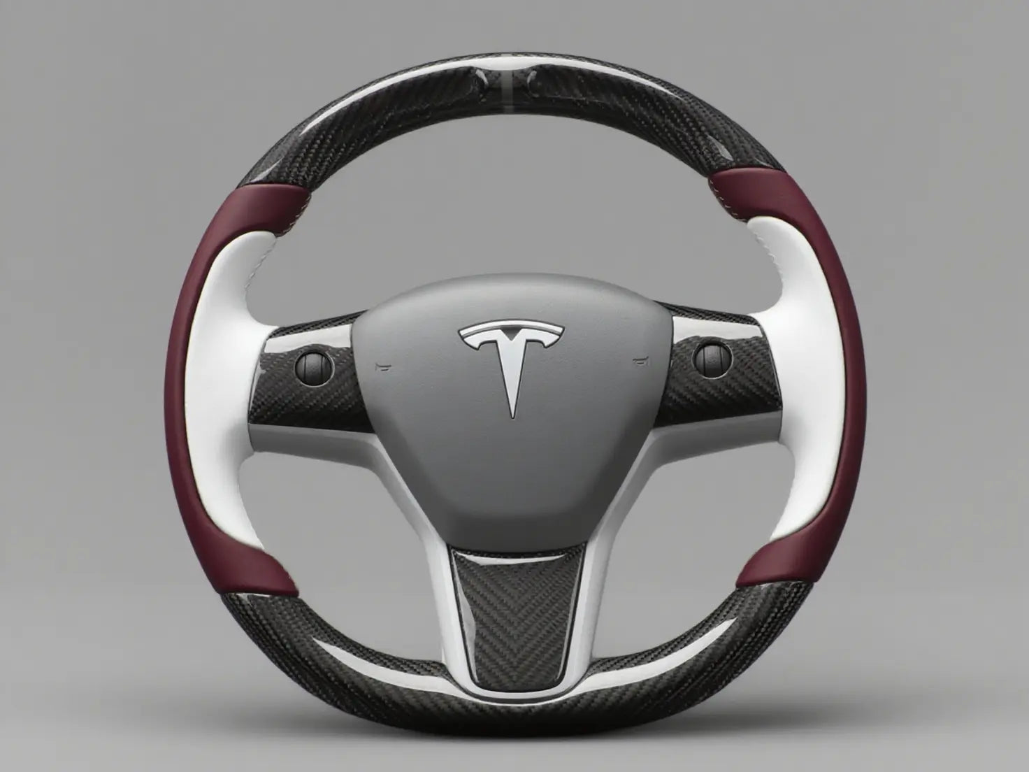 Burgundy-White Tesla Model 3 Carbon Fiber Steering Wheel-Track Master(2017-2023.8) Axeco