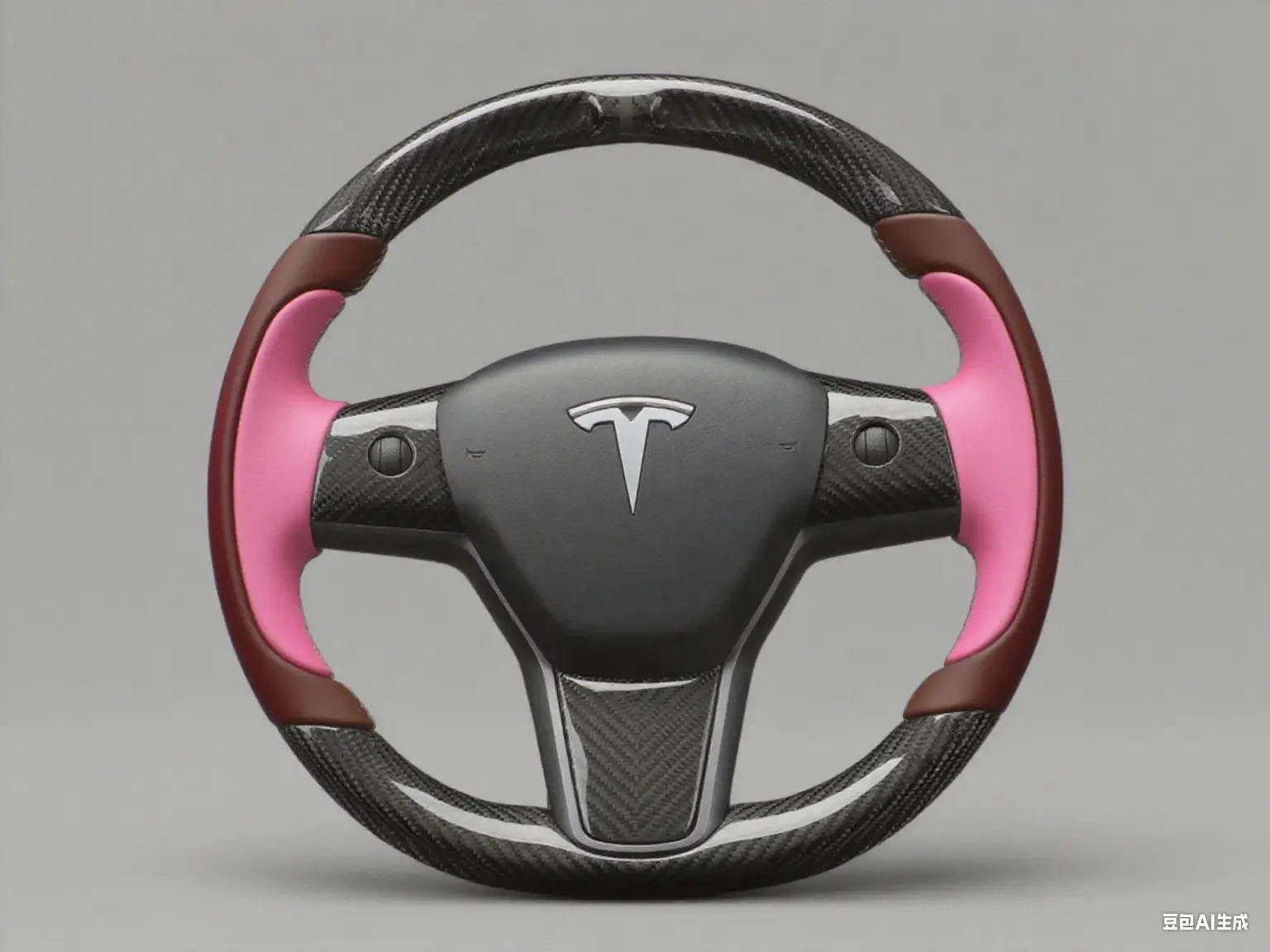 Dark Brown-Pink Carbon Fiber Tesla model 3 Steering Wheel -Track Master(2023.9+) Axeco