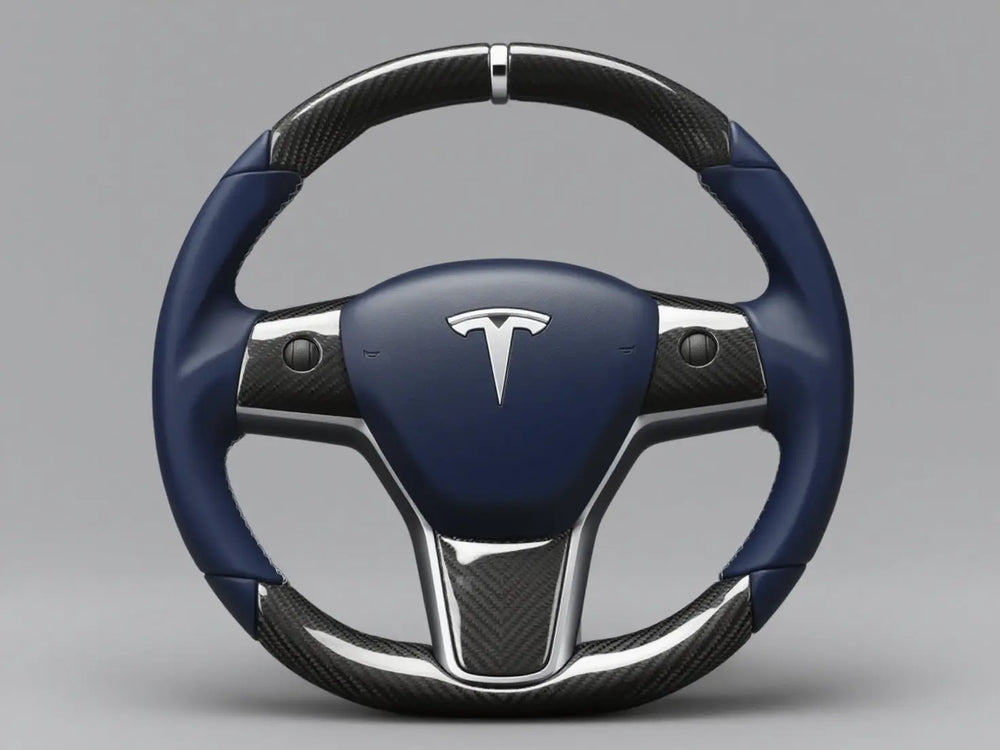 Deep Blue Carbon Fiber Tesla Steering Wheel DYNA