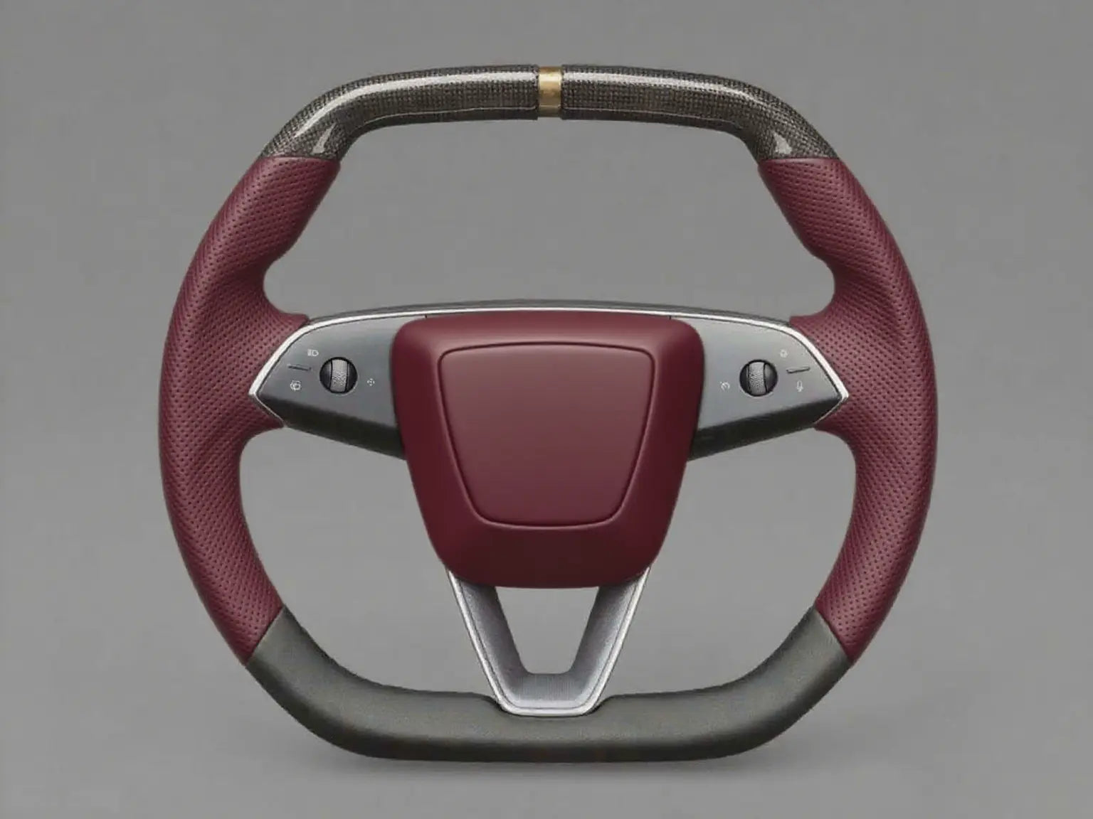 Durgundy and Black Carbon Fiber Tesla Model YL Steering Wheel - Super Enhancer (2025.8) Axeco