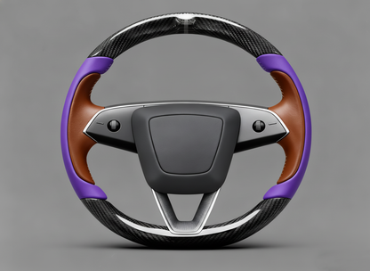 Purple and brown Carbon Fiber Tesla Model Y Juniper Steering Wheel For Lady's -Track Master(2023.9+) Axeco