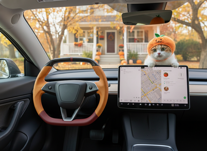 Warm orange and burgundy Leather Carbon Fiber Customize Tesla model 3 highland Steering Wheel - Super Enhancer(2023.9+) Axeco
