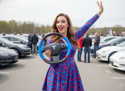 Blue and red Carbon Fiber Tesla Model 3 Custom Steering Wheel -DYNA(2017-2023.9) Axeco