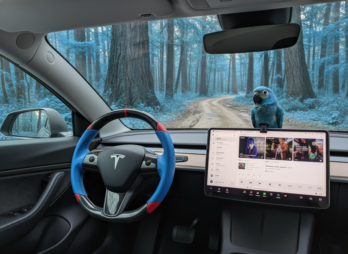 Blue and red Carbon Fiber Tesla Model 3 Custom Steering Wheel -DYNA(2017-2023.9) Axeco