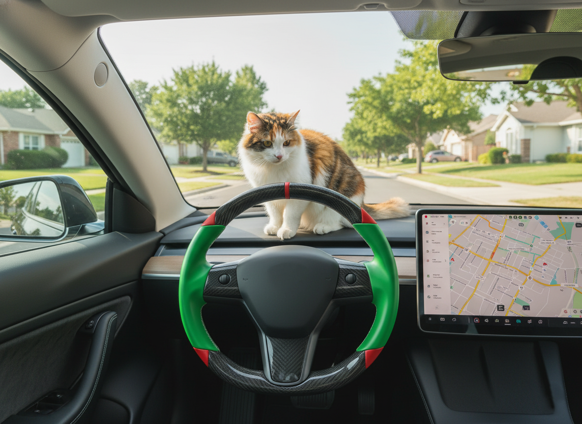 Green and red Carbon Fiber Tesla Model 3 Custom Steering Wheel -DYNA(2017-2023.9) Axeco