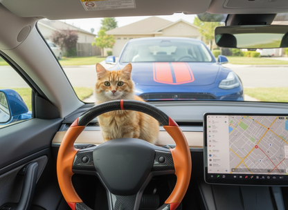 Orange and red Carbon Fiber Tesla Model 3 Custom Steering Wheel -DYNA(2017-2023.9) Axeco