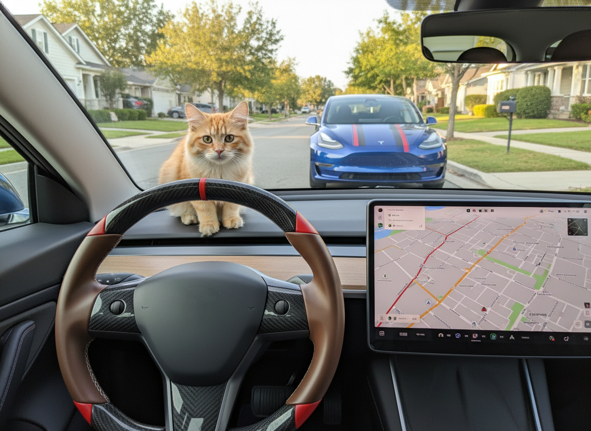 Brown and red Carbon Fiber Tesla Model 3 Custom Steering Wheel -DYNA(2017-2023.9) Axeco