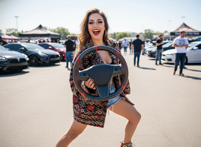Brown and red Carbon Fiber Tesla Model 3 Custom Steering Wheel -DYNA(2017-2023.9) Axeco