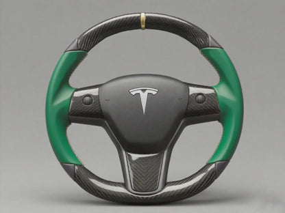 Green Carbon Fiber Tesla Model 3 Steering Wheel -DYNA(2017-2023.9) Axeco