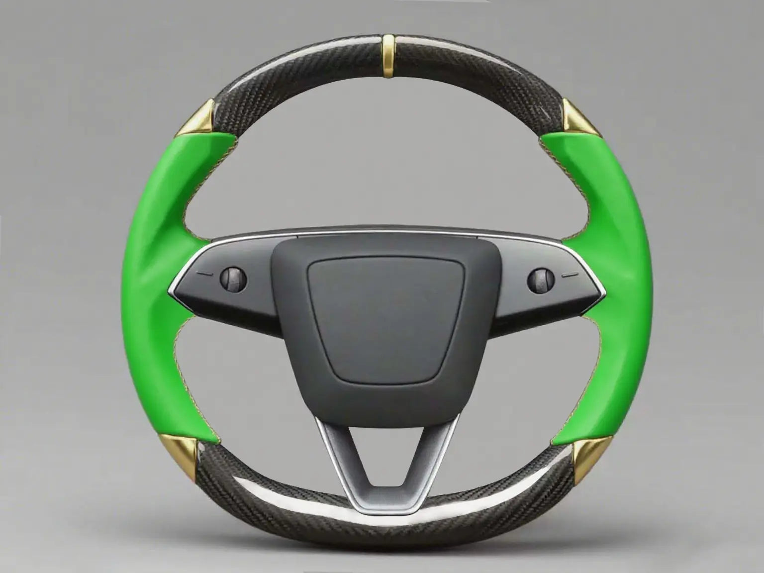 Green Leather Carbon Fiber Customize Tesla Model Y Juniper Steering Wheel - DYNA (2025+) Axeco