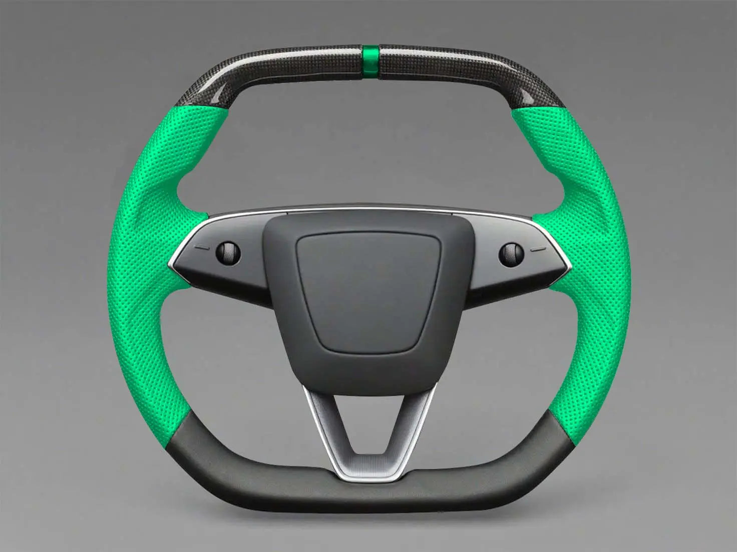 Green Leather Carbon Fiber Customize Tesla mode 3 highland Steering Wheel - Super Enhancer(2023.9+) Axeco