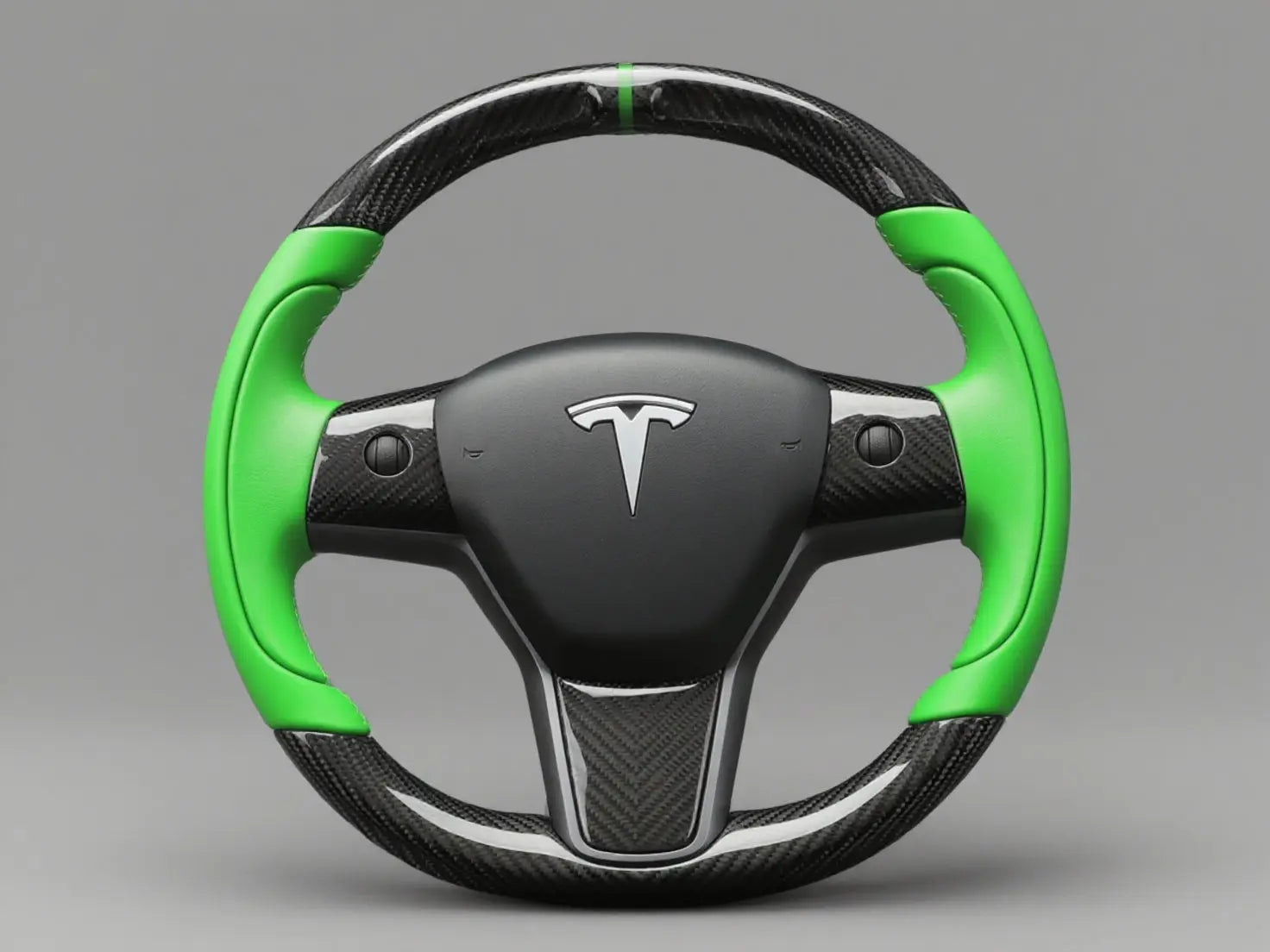 Green Leather Carbon Fiber Tesla Model 3 Steering Wheel - Track Master (2017-2023.8) Axeco