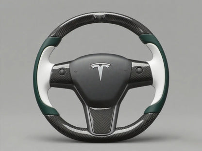 Green-White Tesla Model 3 Carbon Fiber Steering Wheel-Track Master(2017-2023.8) Axeco