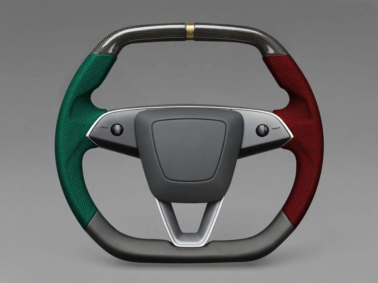 Green anf Red - Black Carbon Fiber Tesla model 3 highland Steering Wheel -Super Enhancer(2023.9+) Axeco