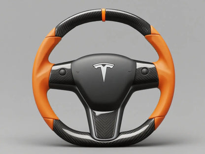 Hermès Orange Carbon Fiber Tesla Model Y Steering Wheel - DYNA (2020-2024) Axeco