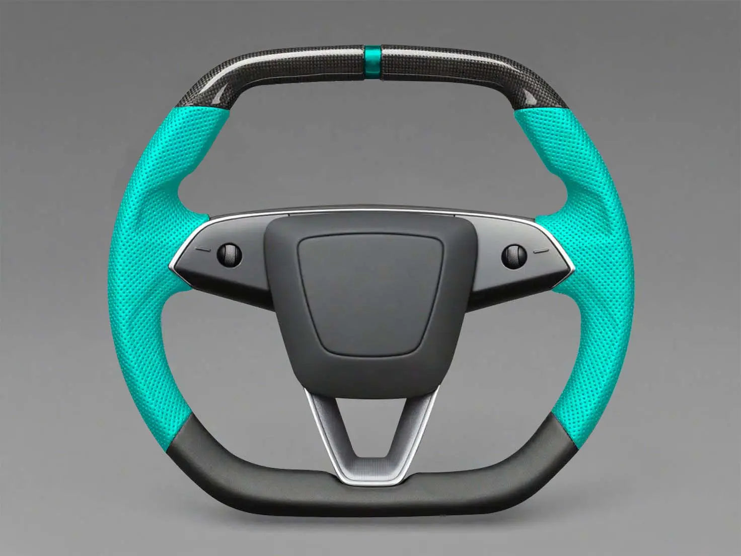 Lake blue Leather Carbon Fiber Customize Tesla mode 3 highland Steering Wheel - Super Enhancer(2023.9+) Axeco