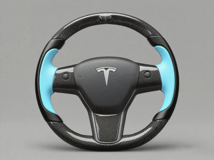 Light Blue Tesla Model 3 Carbon Fiber Steering Wheel-Track Master(2017-2023.8) Axeco