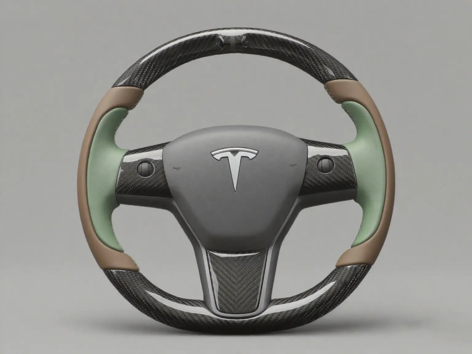 Light Brown and Mint Green Carbon Fiber Tesla model 3 Steering Wheel -Track Master(2023.9+) Axeco