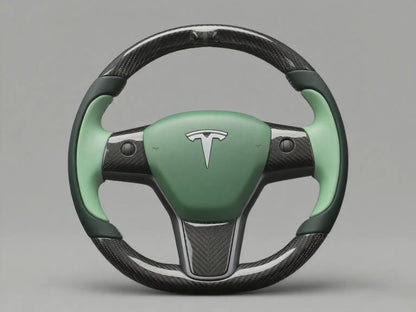 Light Green Carbon Fiber Tesla model 3 Steering Wheel -Track Master(2023.9+) Axeco