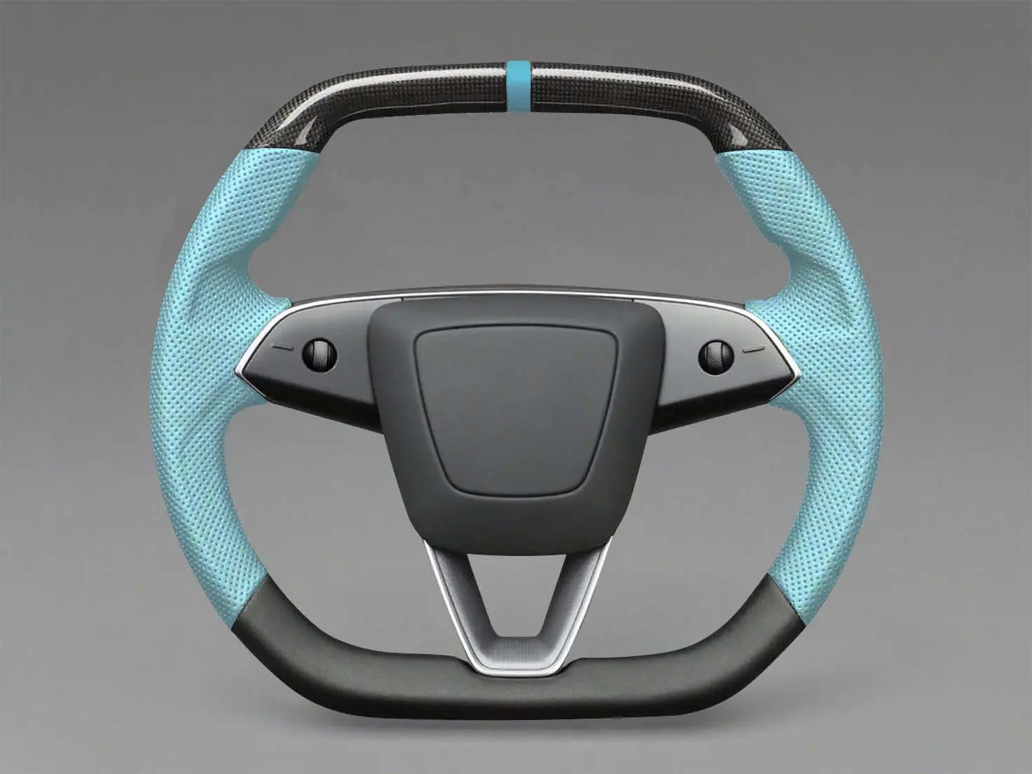Light blue Leather Carbon Fiber Customize Tesla mode 3 highland Steering Wheel - Super Enhancer(2023.9+) Axeco