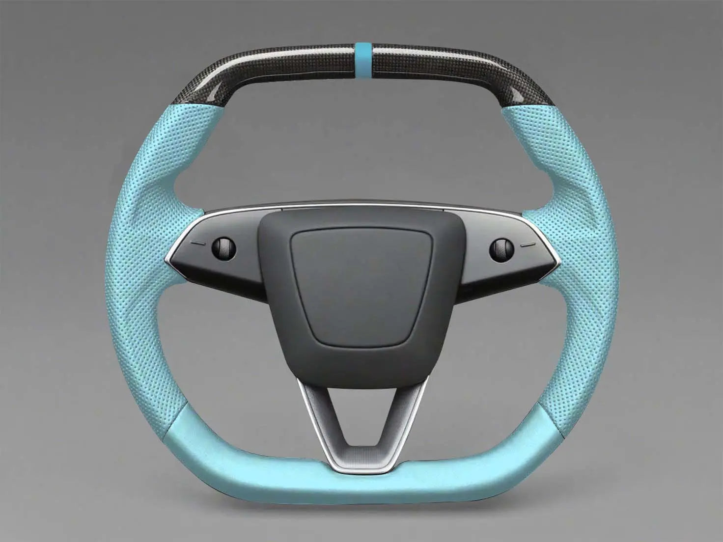 Light blue Leather Carbon Fiber Customize Tesla mode 3 highland Steering Wheel - Super Enhancer(2023.9+) Axeco