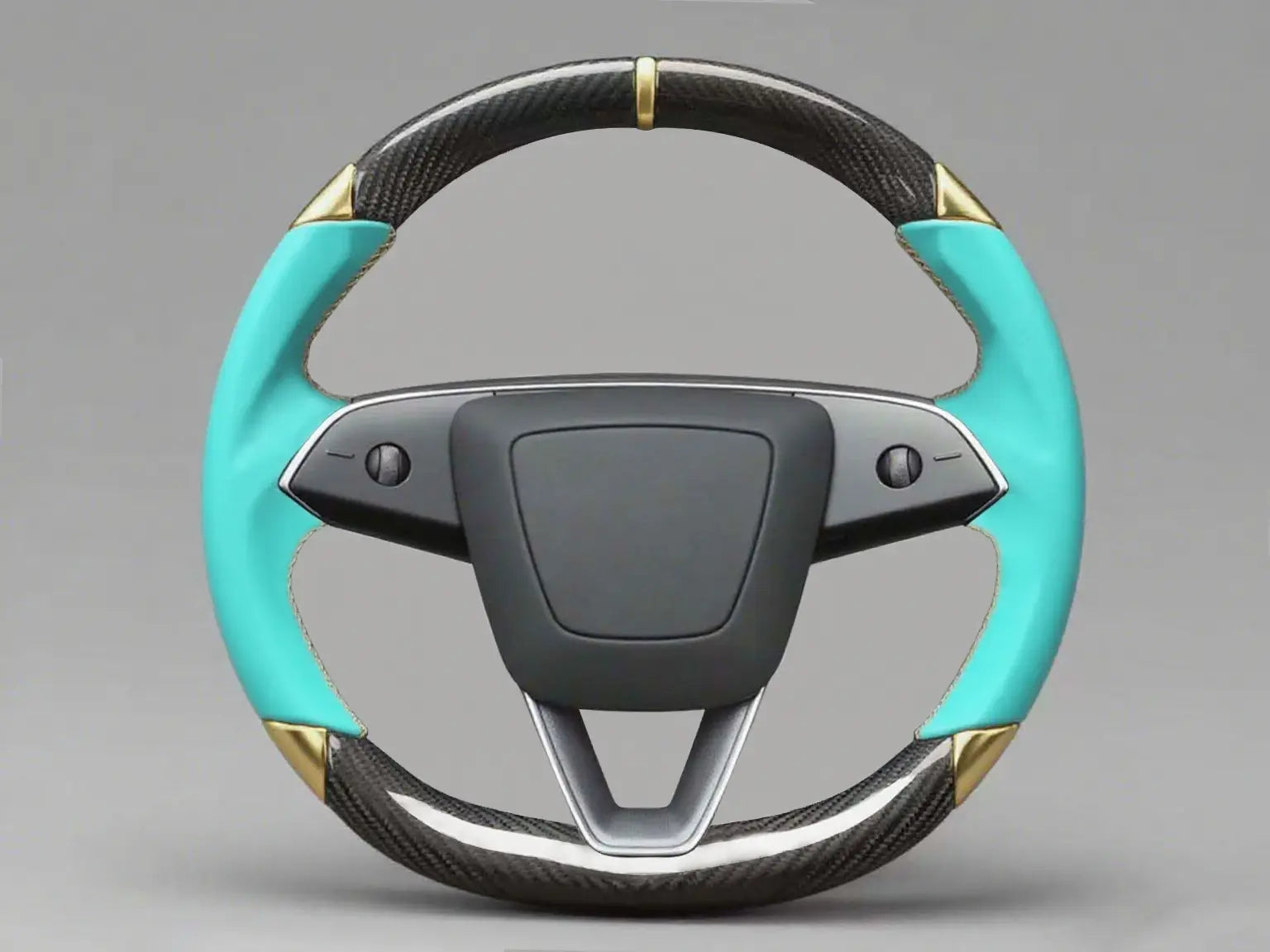 Mint Green Leather Carbon Fiber Customize Tesla Model Y Juniper Steering Wheel - DYNA (2025+) Axeco