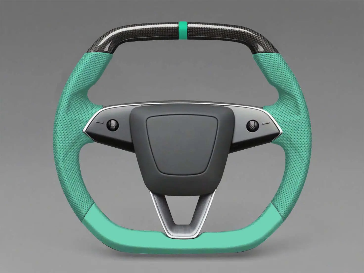 Mint Green Leather Carbon Fiber Customize Tesla mode 3 highland Steering Wheel - Super Enhancer(2023.9+) Axeco