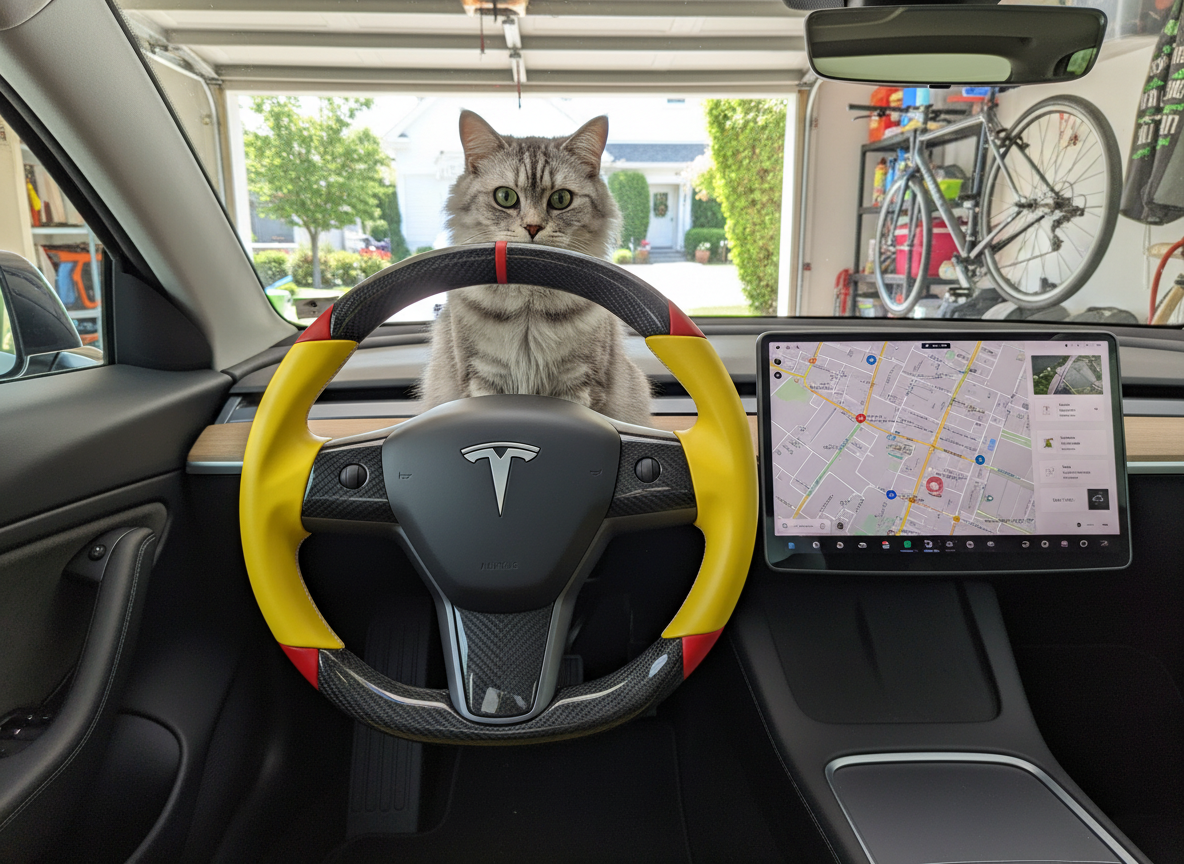 Yellow and red Carbon Fiber Tesla Model 3 Custom Steering Wheel -DYNA(2017-2023.9) Axeco