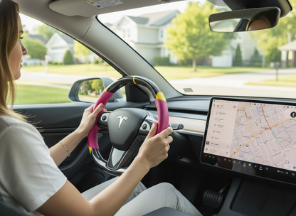 Pink and yellow Carbon Fiber Tesla Model 3 Custom Steering Wheel -DYNA(2017-2023.9) Axeco